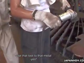 Japanese factory lover gets fucked with joy