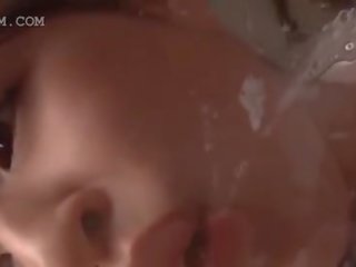 Beautiful japanese teen swallowing and spitting excellent jizz